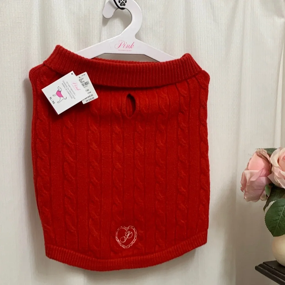 Victoria's Secret Pink Red Cable Knit Dog Sweater XL